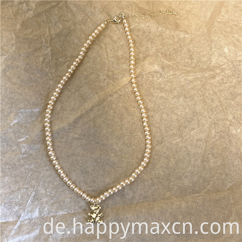 Neue schöne Bären Design Gold plattiert Perle Halskette Halskette Mode Bär Anhänger Perlen Halskette für Frauen Schmuck